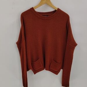 Everly Pullover Wool Sweater Size Small Front Pockets Rust Brown